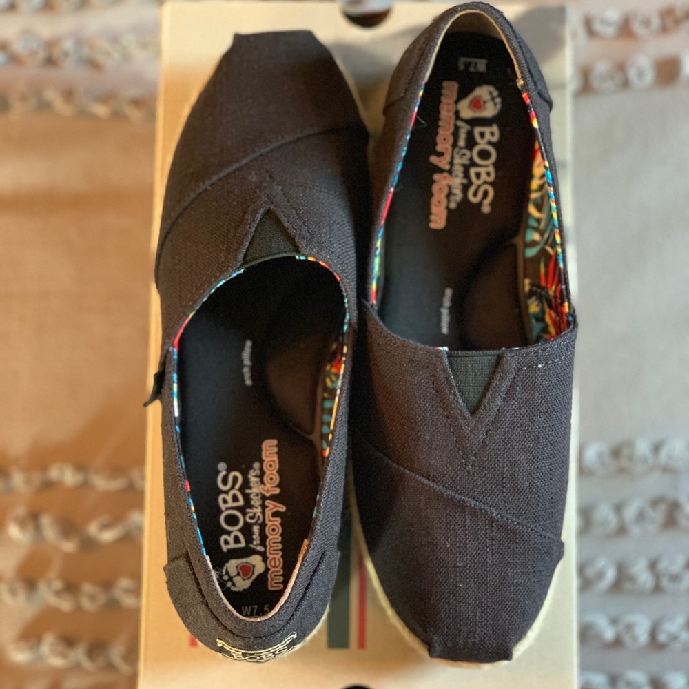 NWT Black Bobs Slip-Ons with Memory Foam!